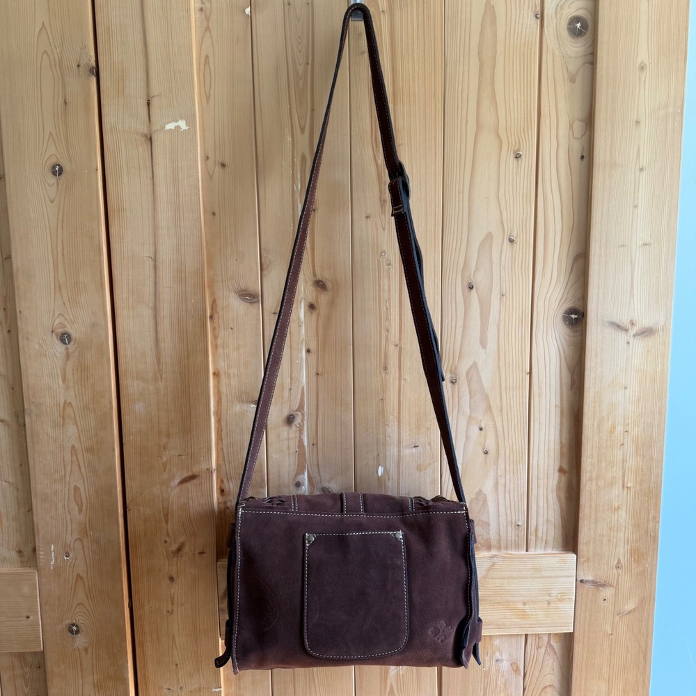 Patricia Nash Brown Suede Woven Whipstitch Crossbody Messenger Bag - Picture 14 of 16